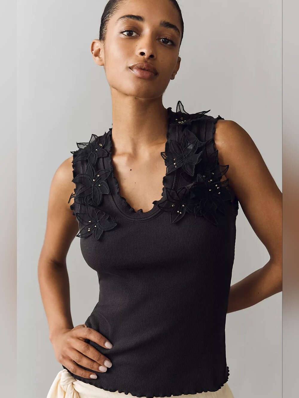 Anthropologie Applique Floral Tank Size Small NWT